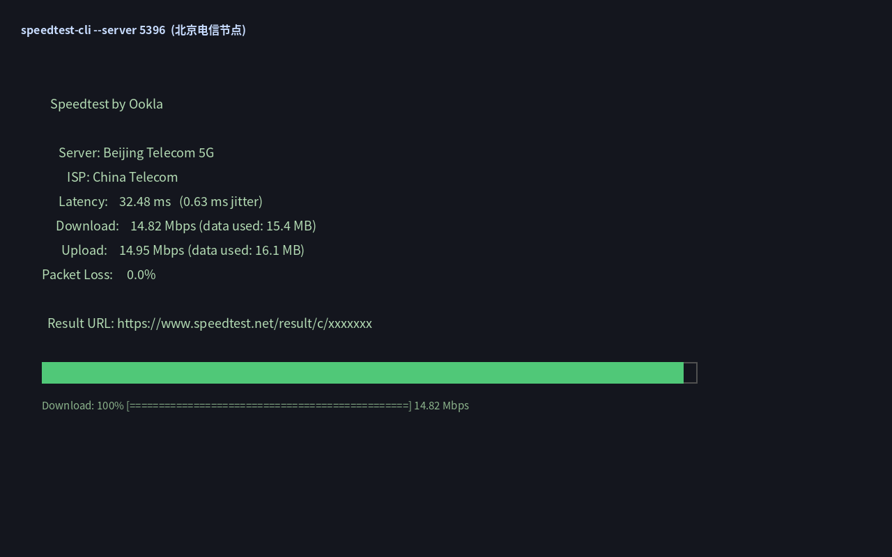 speedtest-cli命令行测速结果 北京电信节点