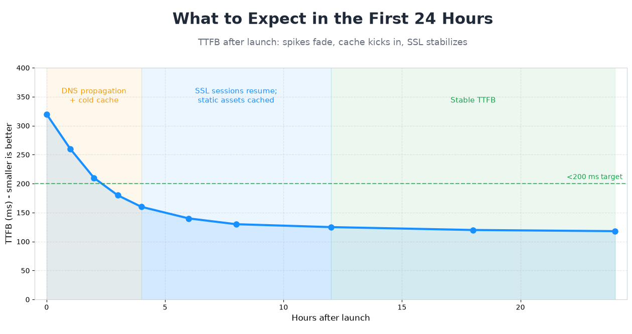 TTFB improvements in the first 24 hours after VPS website launch