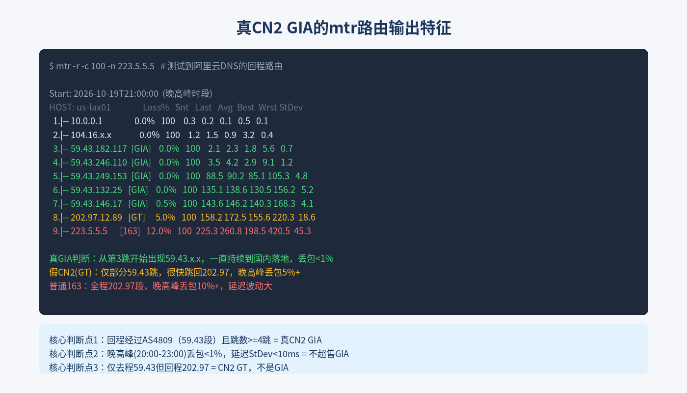 真CN2 GIA的mtr路由输出样例