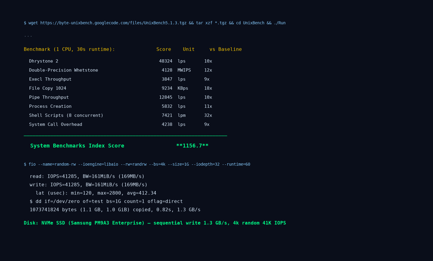 LuckVM Singapore UnixBench and fio
