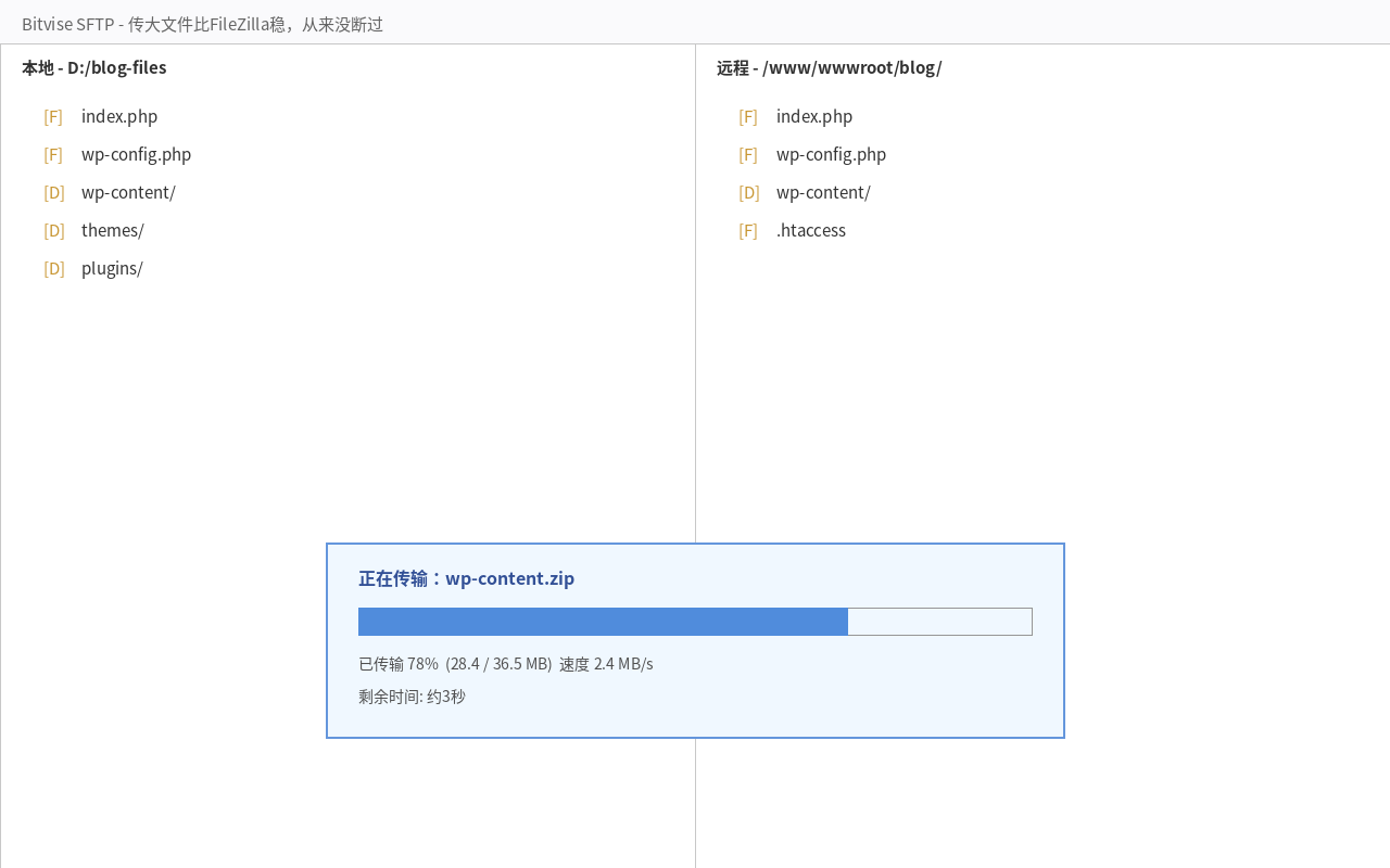 Bitvise SFTP文件传输界面 支持断点续传