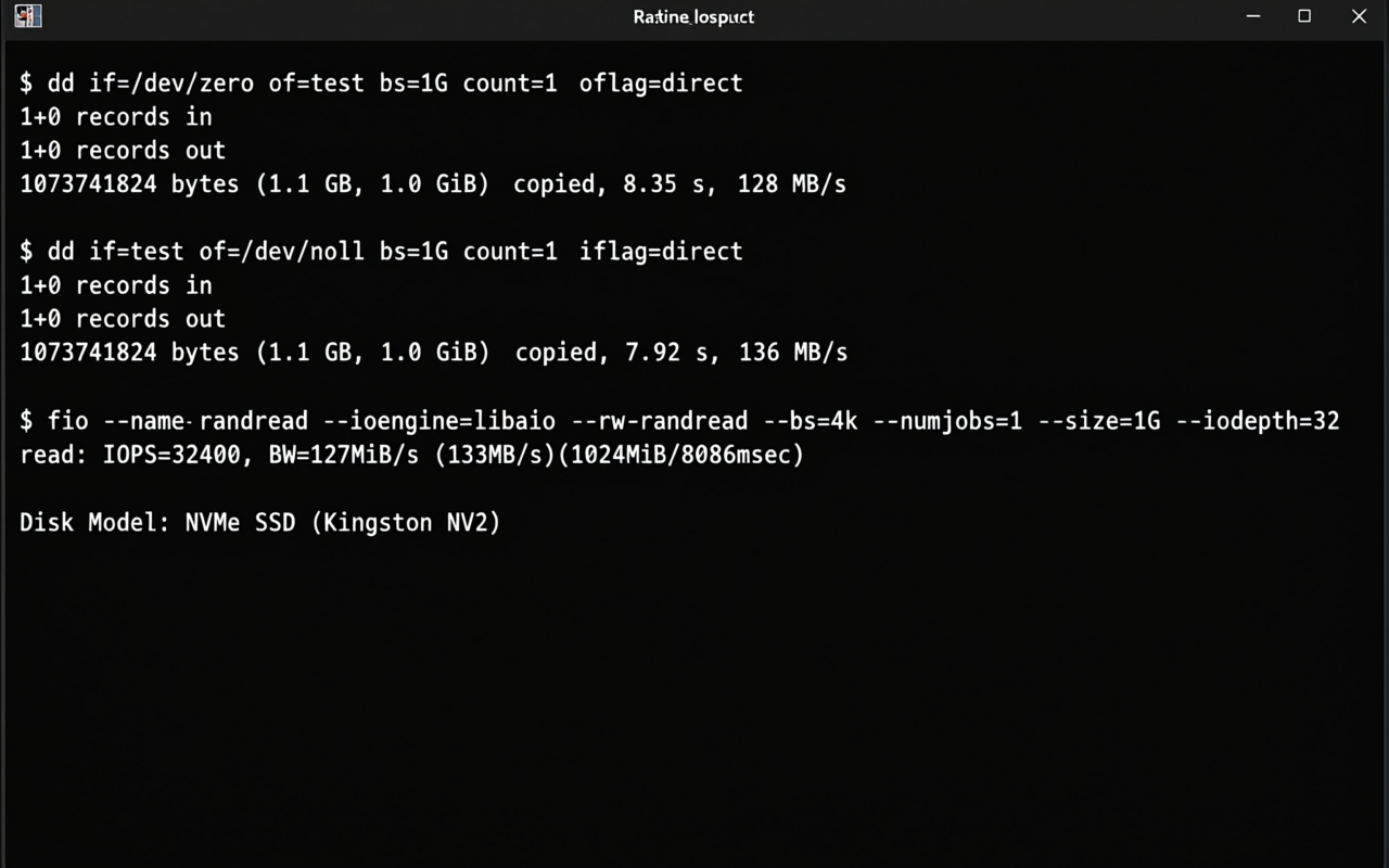 VPS磁盘IO测试 NVMe SSD顺序读写128MB/s