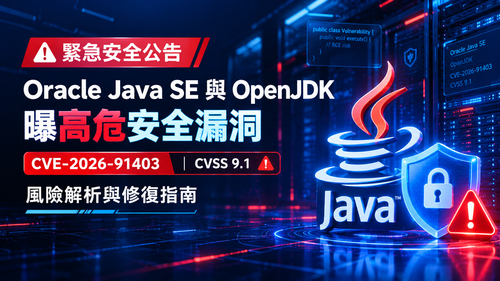【重大資安警訊】Oracle Java SE 與 OpenJDK 核心元件高風險漏洞（CVE-2026-91403，CVSS 9.1）風險剖析與修補指南