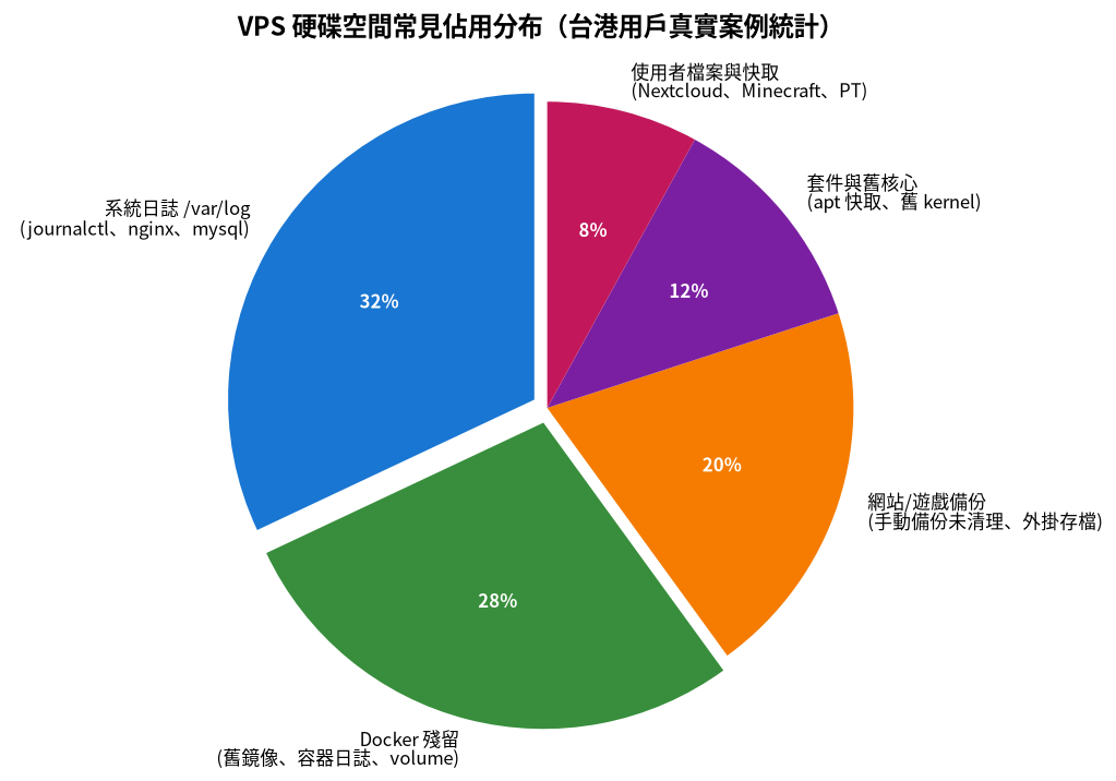 VPS硬碟空間常見佔用分布統計