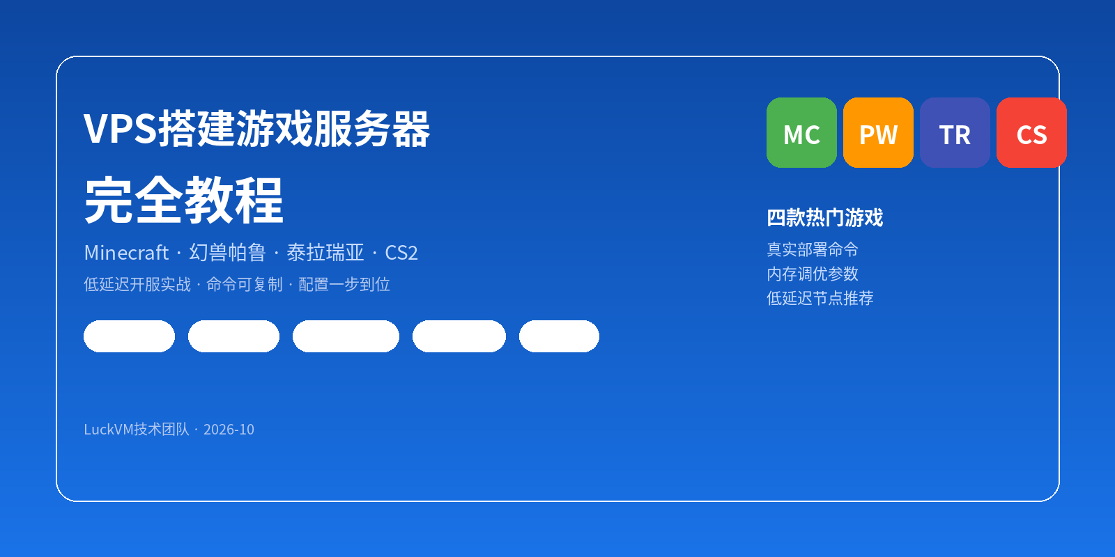 VPS搭建游戏服务器完全教程：Minecraft/幻兽帕鲁/泰拉瑞亚/CS2低延迟开服实战