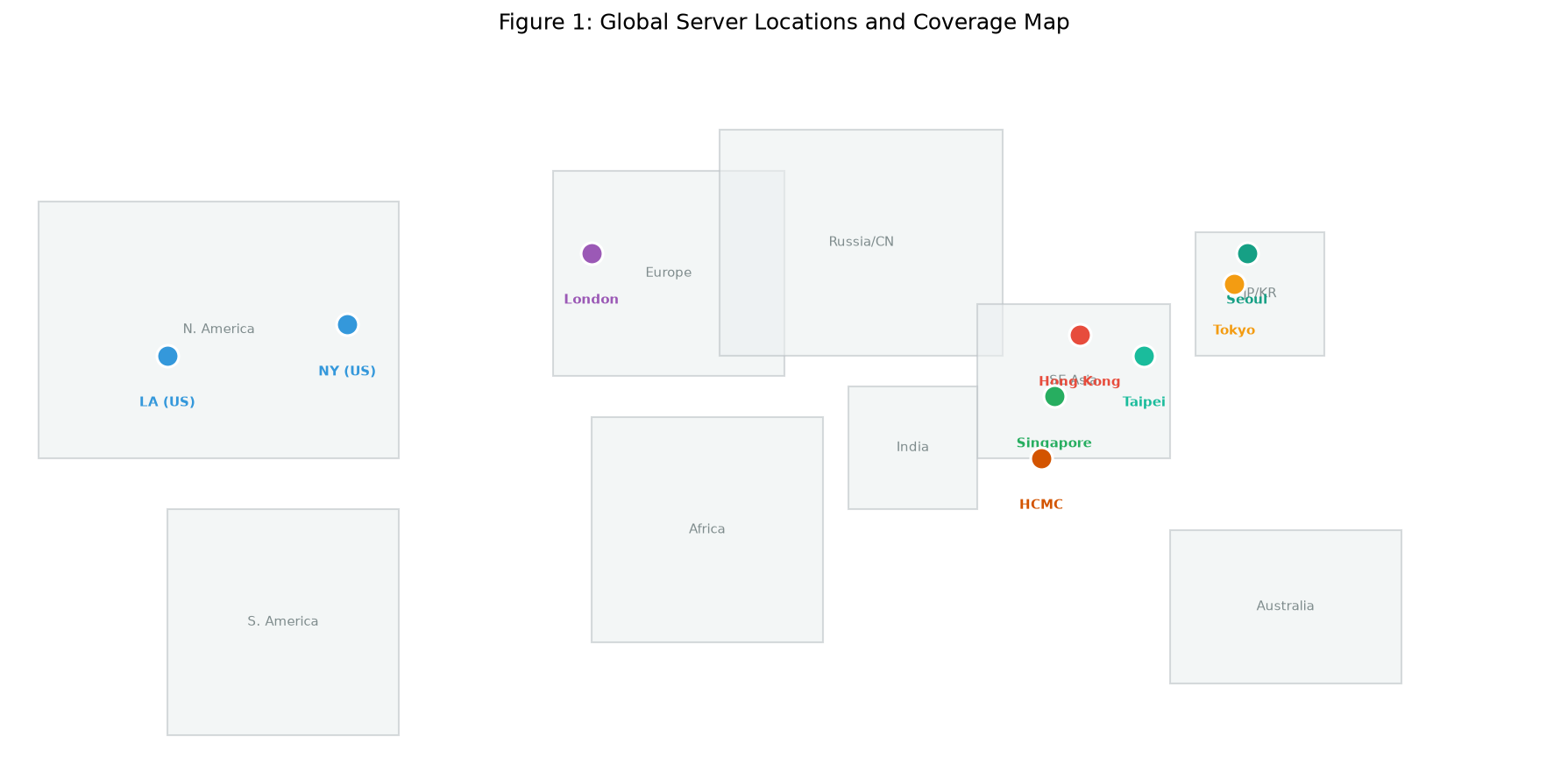 Global server locations map