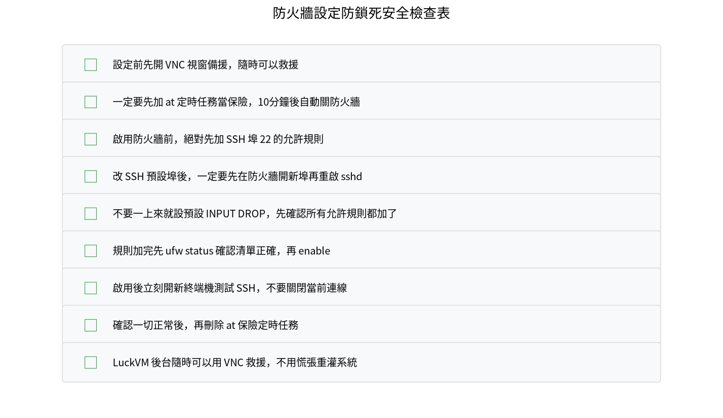 防火牆設定防鎖死安全檢查表